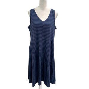Cut Loose Linen Blend Stripe Sleeveless Dress Lagenlook Blue size Medium
